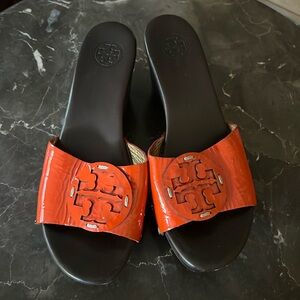 Orange tory burch wedges